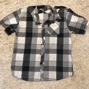 Black grey and white plaid mens large button up